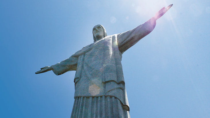 A view up towards the Christ the Redeemer Statue, Brazil